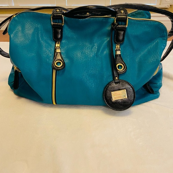 Big Buddha Large Teal and Black Duffle Bag with Gold Hardware NWOT - Picture 1 of 16